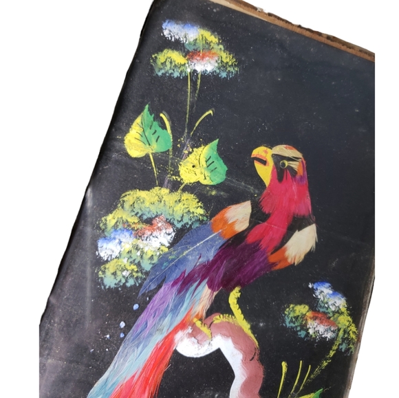 Mexican Vintage Handcrafted Feather Paint Wicker Tray - Picture 5 of 7